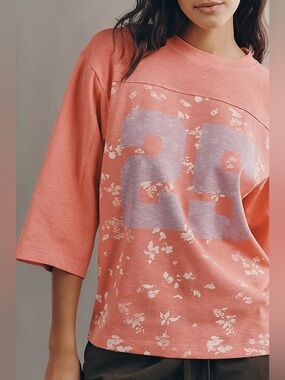 Anthropologie Pilcro 3/4 Sleeve Varisty Tee Red Floral Size XXS